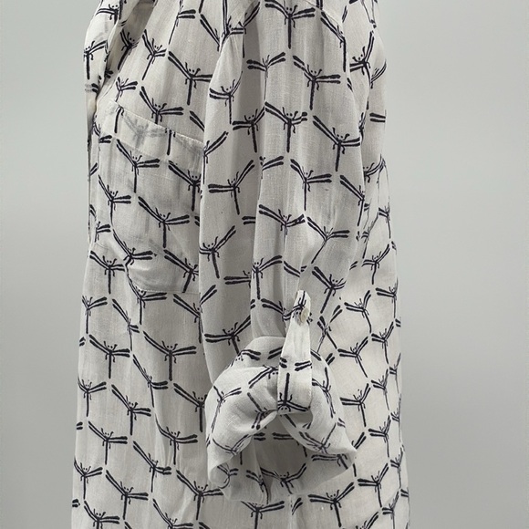 Roberta Freymann Linen Popover Long Sleeve Stamped Dragonfly Tunic Top - Sz XS - Picture 4 of 8